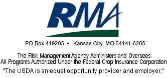 Logo for the Risk Management Agency - PO Box 419205 - Kansas City, Missouri 64141-6205 